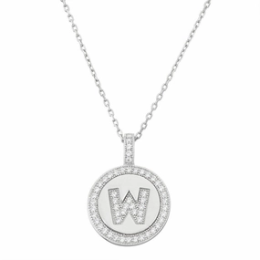 Sterling Silver Micro Pave Circle "W" Pendant Chain