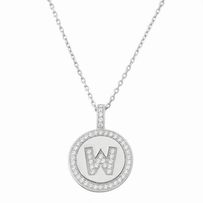 Sterling Silver Micro Pave Circle "W" Pendant Chain