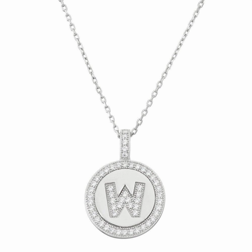 Sterling Silver Micro Pave Circle "W" Pendant Chain