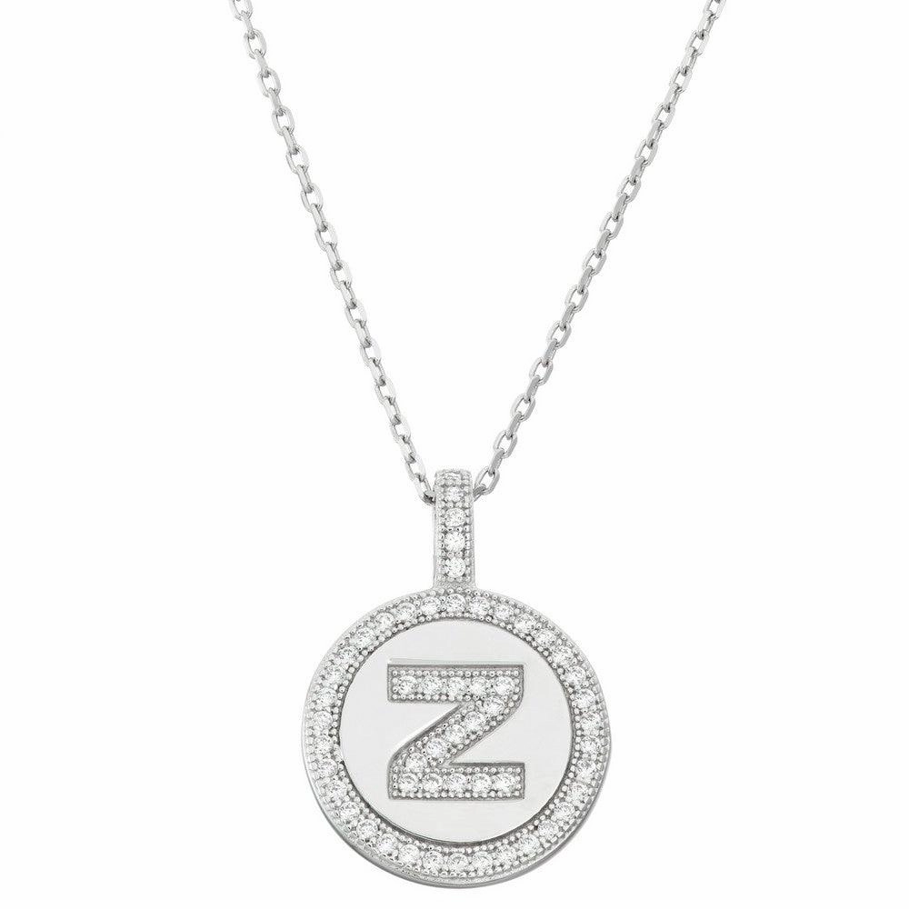 Sterling Silver Micro Pave Circle "Z" Pendant Chain