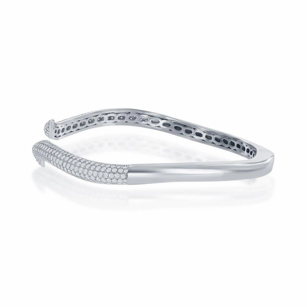 Sterling Silver Micro Pave Cubic Zirconia Waved Bangle