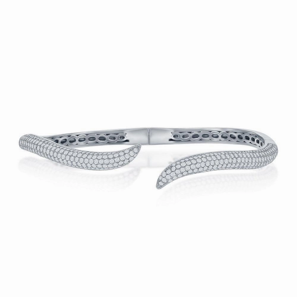 Sterling Silver Micro Pave Cubic Zirconia Waved Bangle