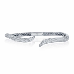 Sterling Silver Micro Pave Cubic Zirconia Waved Bangle