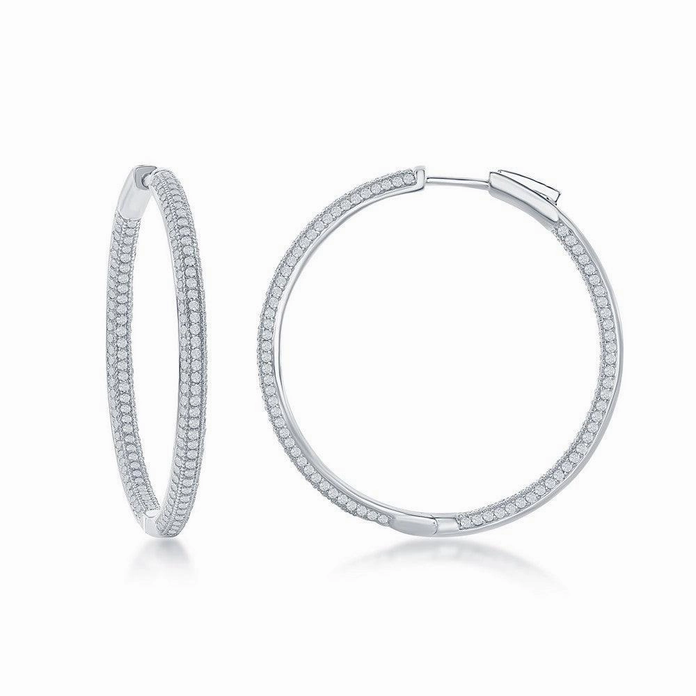 Sterling Silver Micro Pave CZ Hoop Earrings, 3 x 40 mm