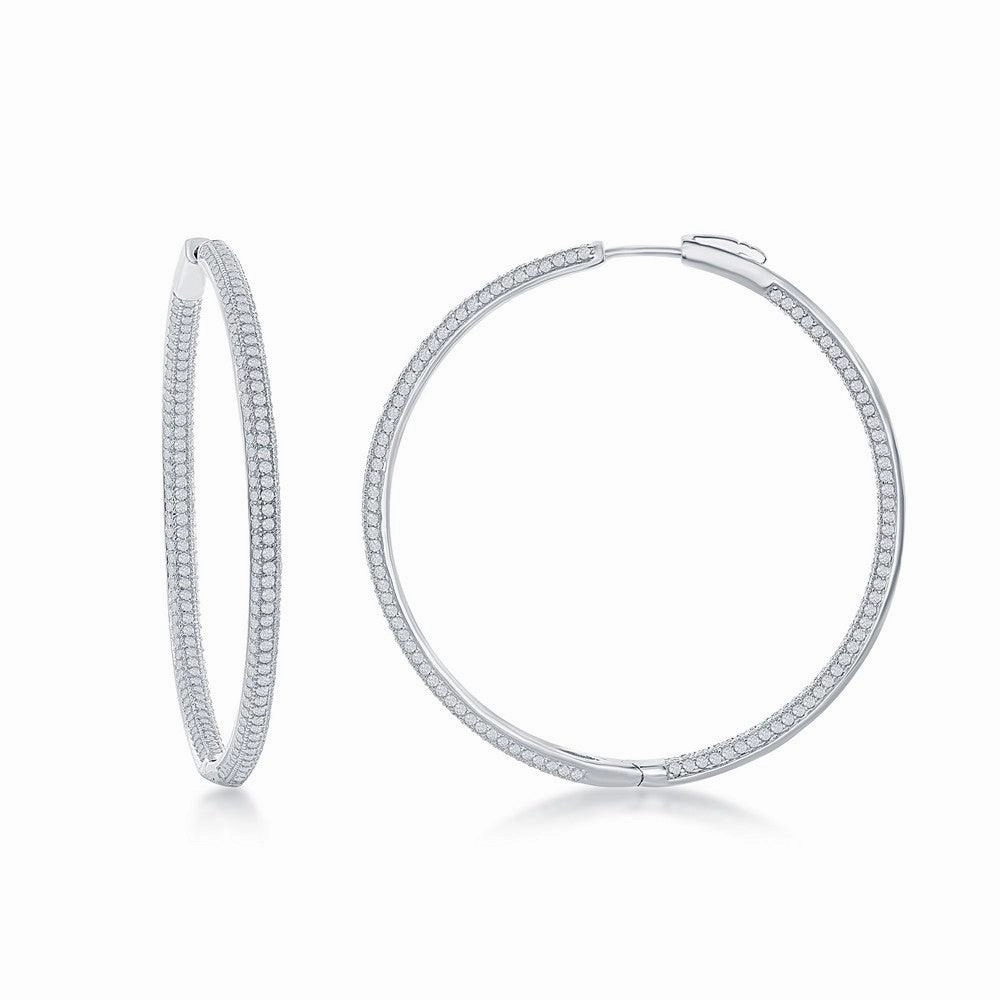 Sterling Silver Micro Pave CZ Hoop Earrings, 3 x 50 mm