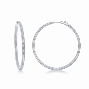 Sterling Silver Micro Pave CZ Hoop Earrings, 3 x 50 mm