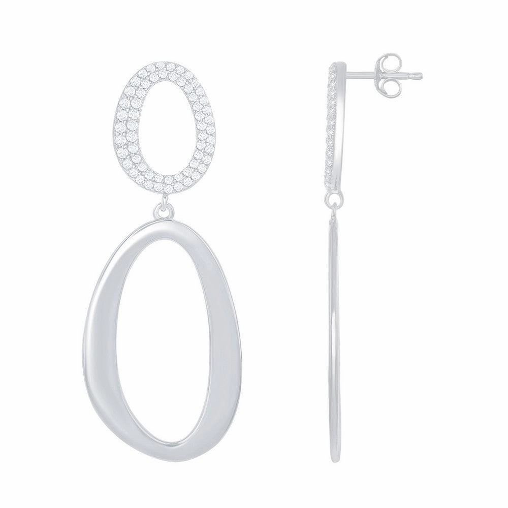Sterling Silver Micro Pave Double Oval Earrings