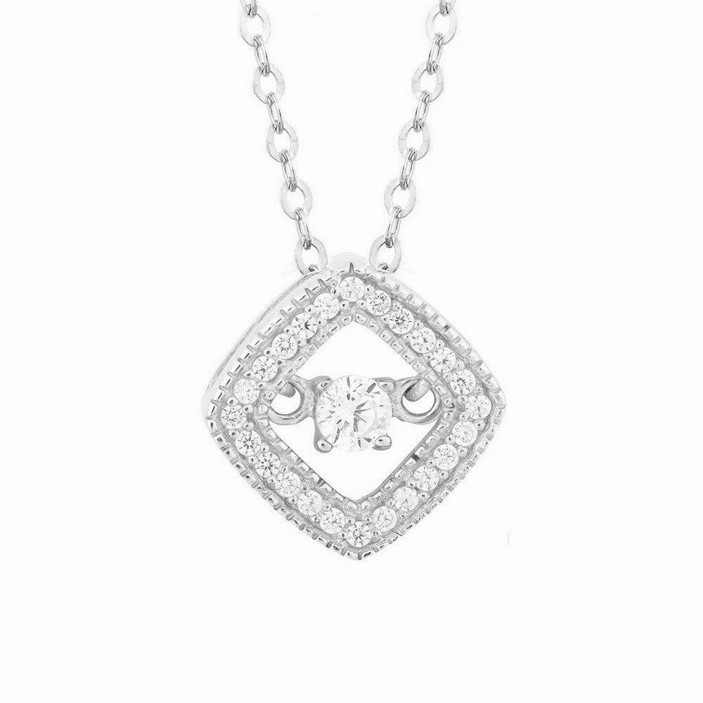 Sterling Silver Micro Pave Square Pendant Chain