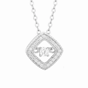 Sterling Silver Micro Pave Square Pendant Chain