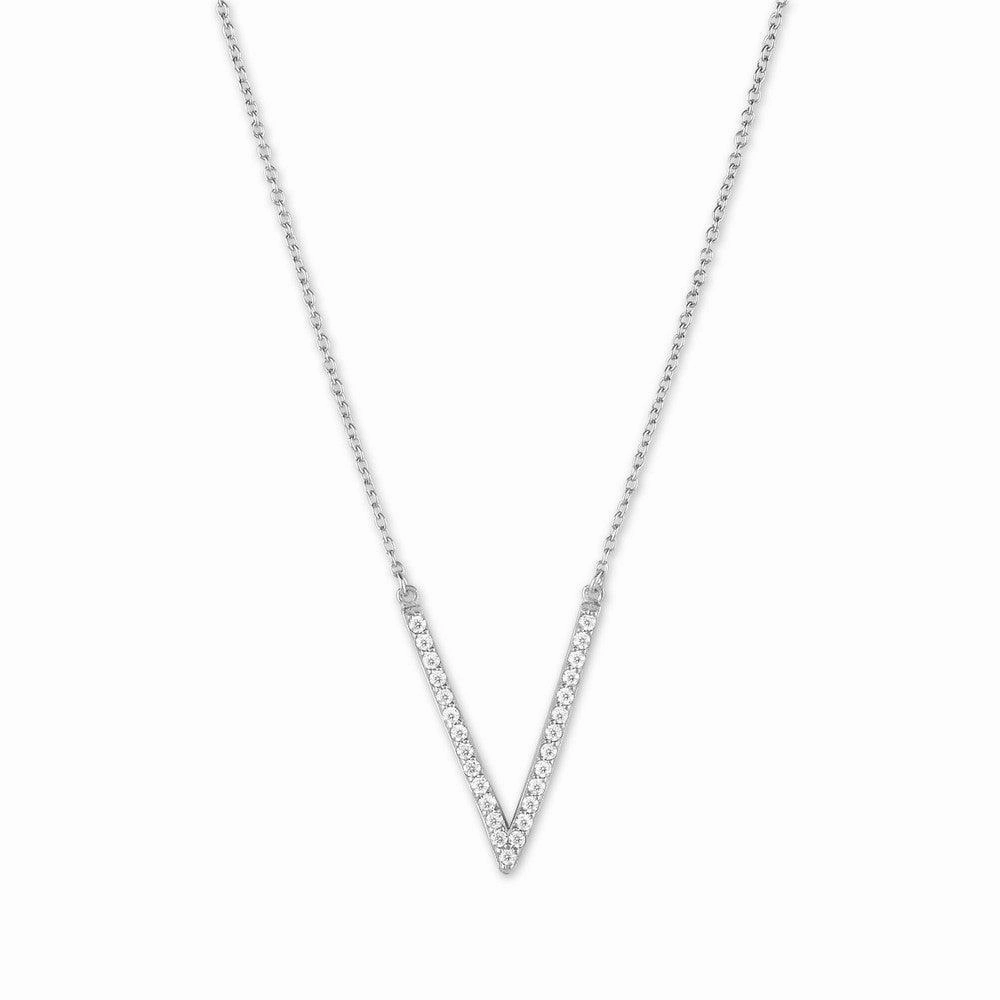 Sterling Silver Micro Pave V Pendant Necklace