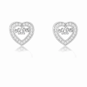 Sterling Silver Micro Pave with Center Dancing-Shimmering CZ Heart Earrings