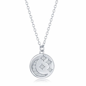 Sterling Silver Moon and Stars Cubic Zirconia Necklace