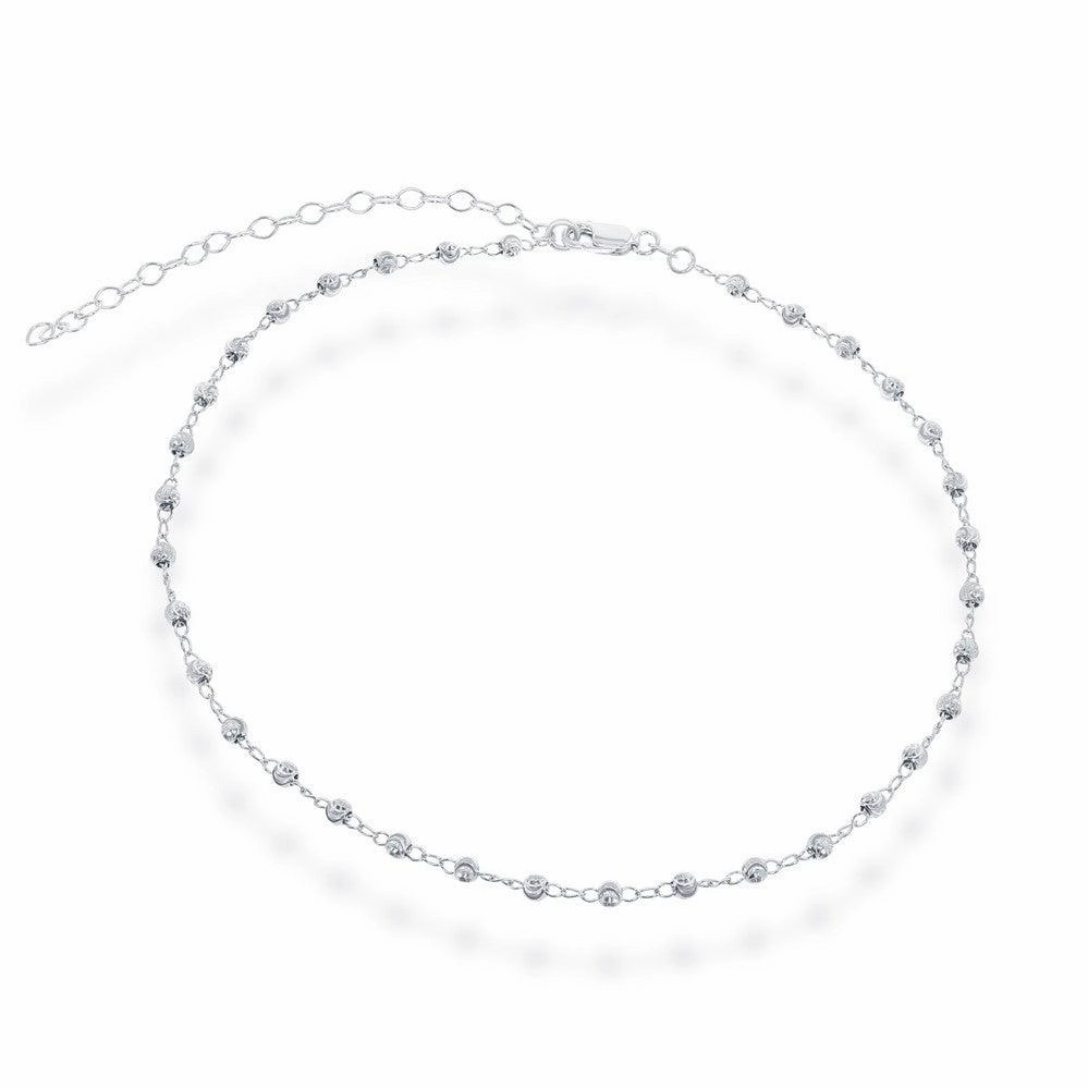 Sterling Silver Moon Cut Bead Choker Necklace