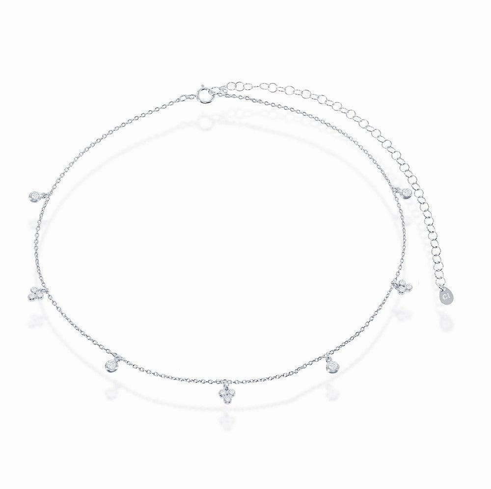 Sterling Silver Multi Bezel-Set CZ By The Yard Choker Necklace