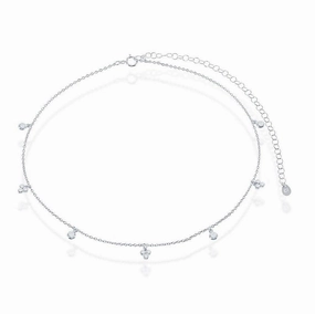 Sterling Silver Multi Bezel-Set CZ By The Yard Choker Necklace