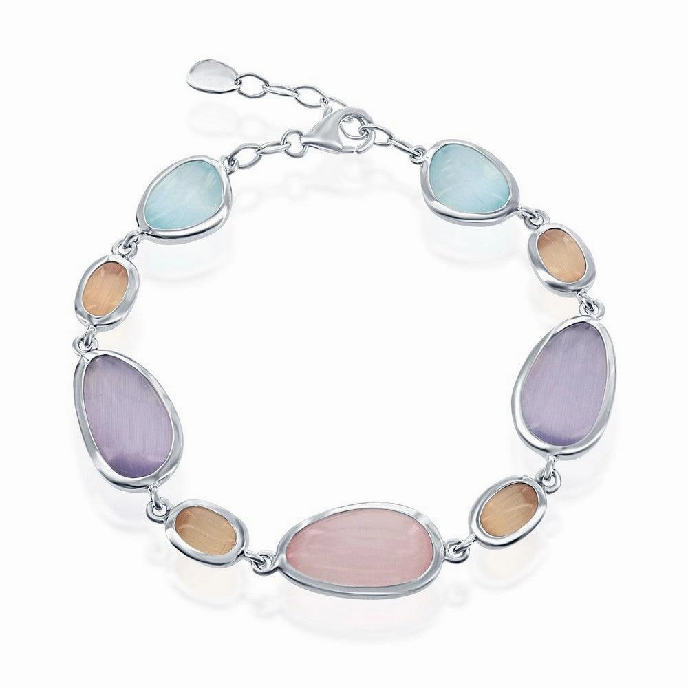 Sterling Silver Multi-Shaped Cat's Eye Bracelet
