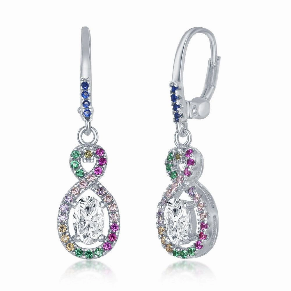 Sterling Silver Multicolor CZ Infinity Oval Earrings