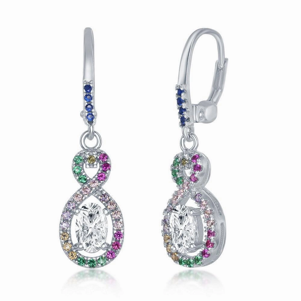 Sterling Silver Multicolor CZ Infinity Oval Earrings