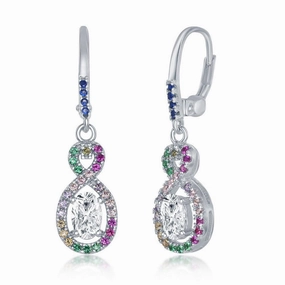 Sterling Silver Multicolor CZ Infinity Oval Earrings