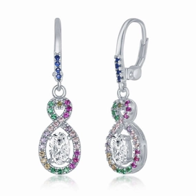 Sterling Silver Multicolor CZ Infinity Oval Earrings