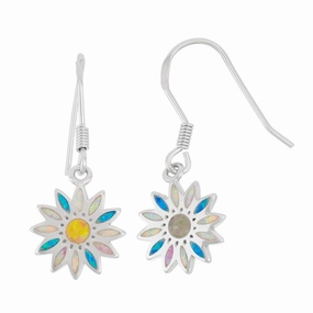 Sterling Silver Multicolor Inlay Opal Sun Earrings