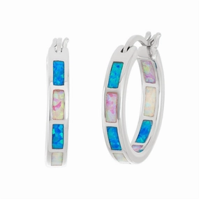 Sterling Silver Multicolor Opal Hoop Earrings