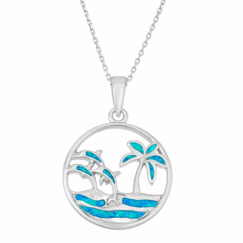 Sterling Silver Ocean with Dolphins Pendant