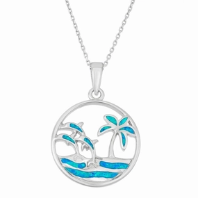 Sterling Silver Ocean with Dolphins Pendant
