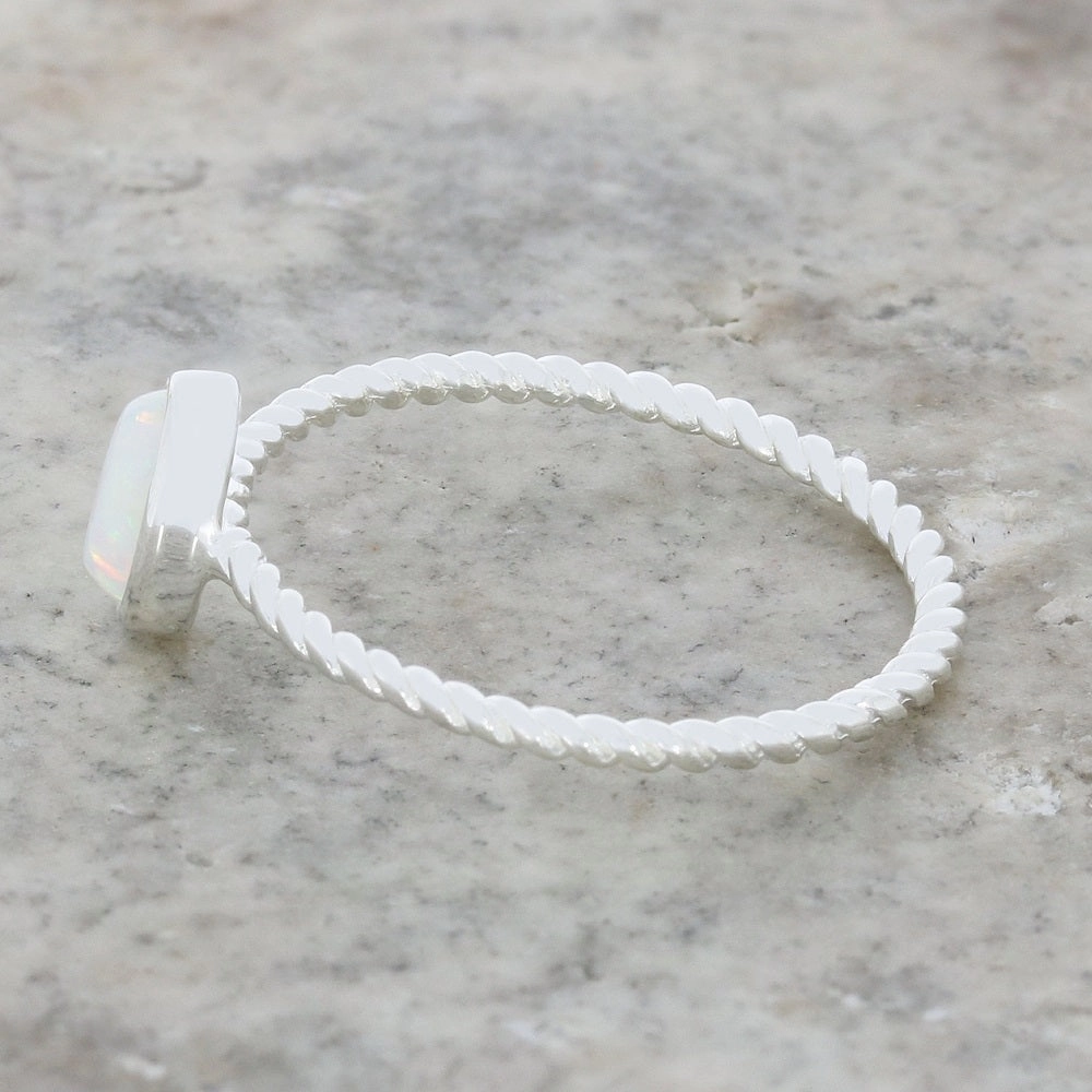 Sterling Silver Opalique Twist Band Ladies Ring