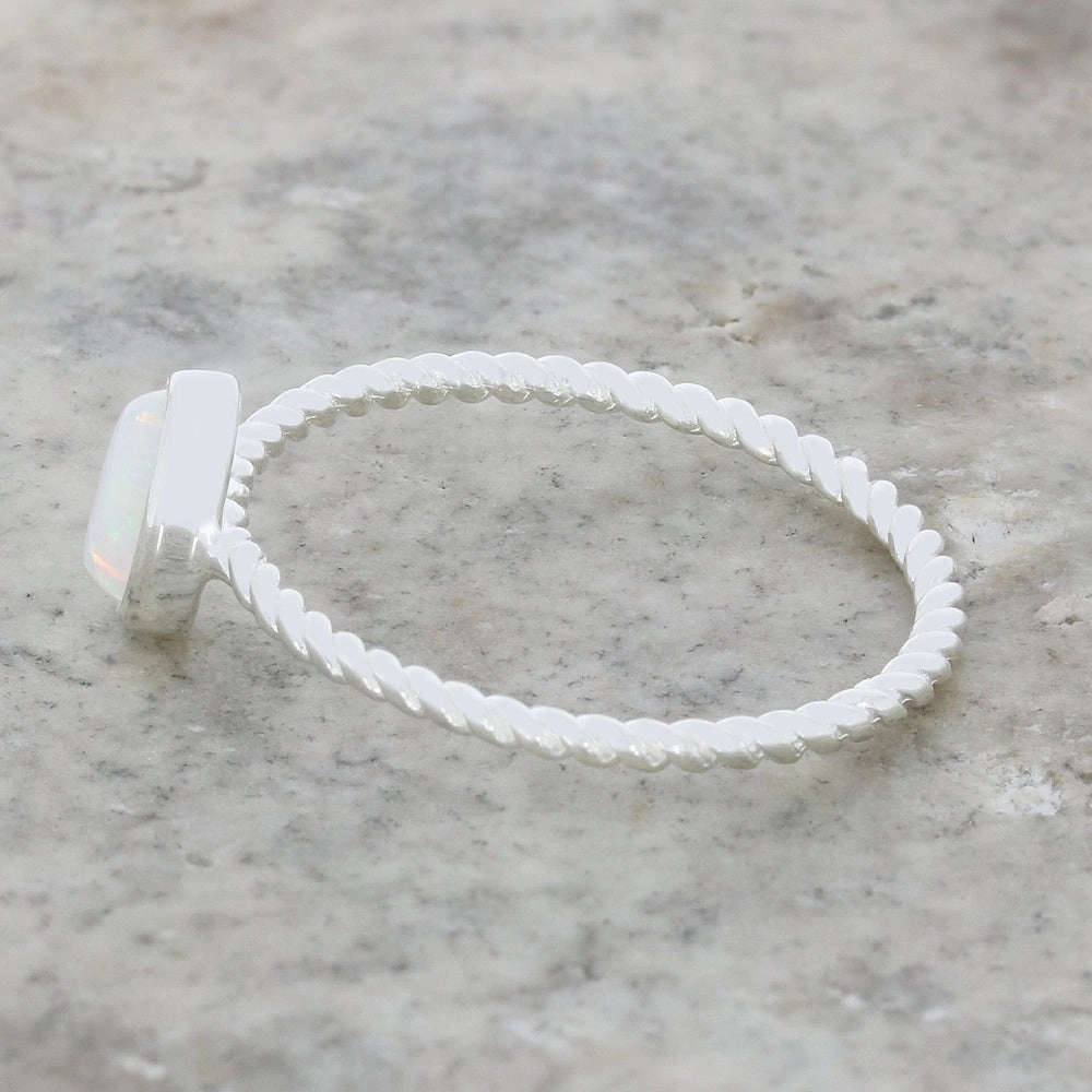 Sterling Silver Opalique Twist Band Ladies Ring