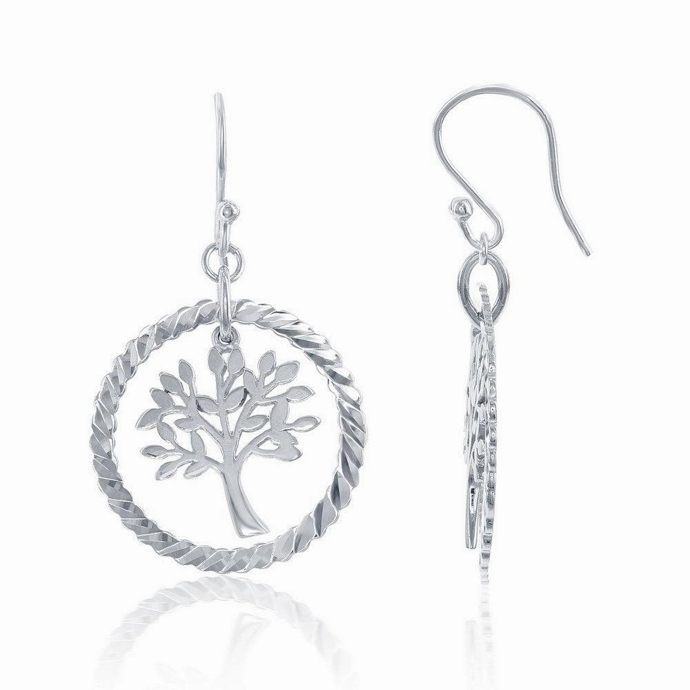 Sterling Silver Open Circle with Hanging Tree Earrings