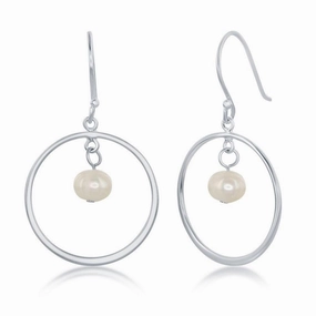 Sterling Silver Open Circle with Pearl Earrings