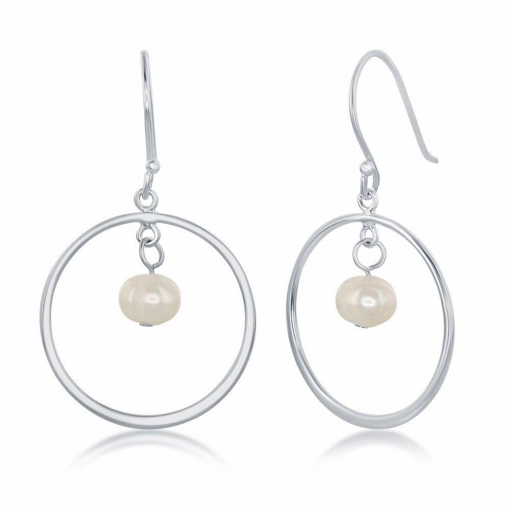 Sterling Silver Open Circle with Pearl Earrings