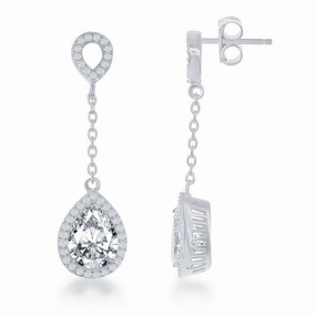 Sterling Silver Open CZ Circle Dropdown CZ Earrings