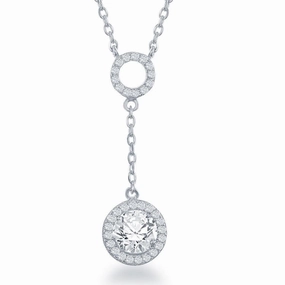 Sterling Silver Open CZ Circle with Round Dropdown CZ Necklace