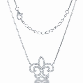Sterling Silver Open CZ Fleur De Lis Necklace
