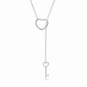 Sterling Silver Open Heart and Hanging Key Necklace