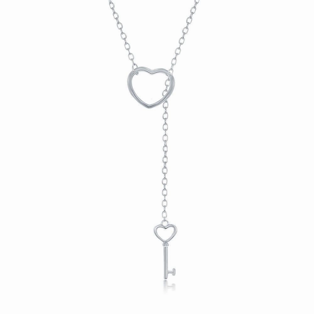 Sterling Silver Open Heart and Hanging Key Necklace