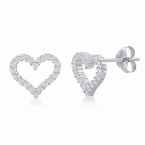 Sterling Silver Open Heart CZ Stud Earrings