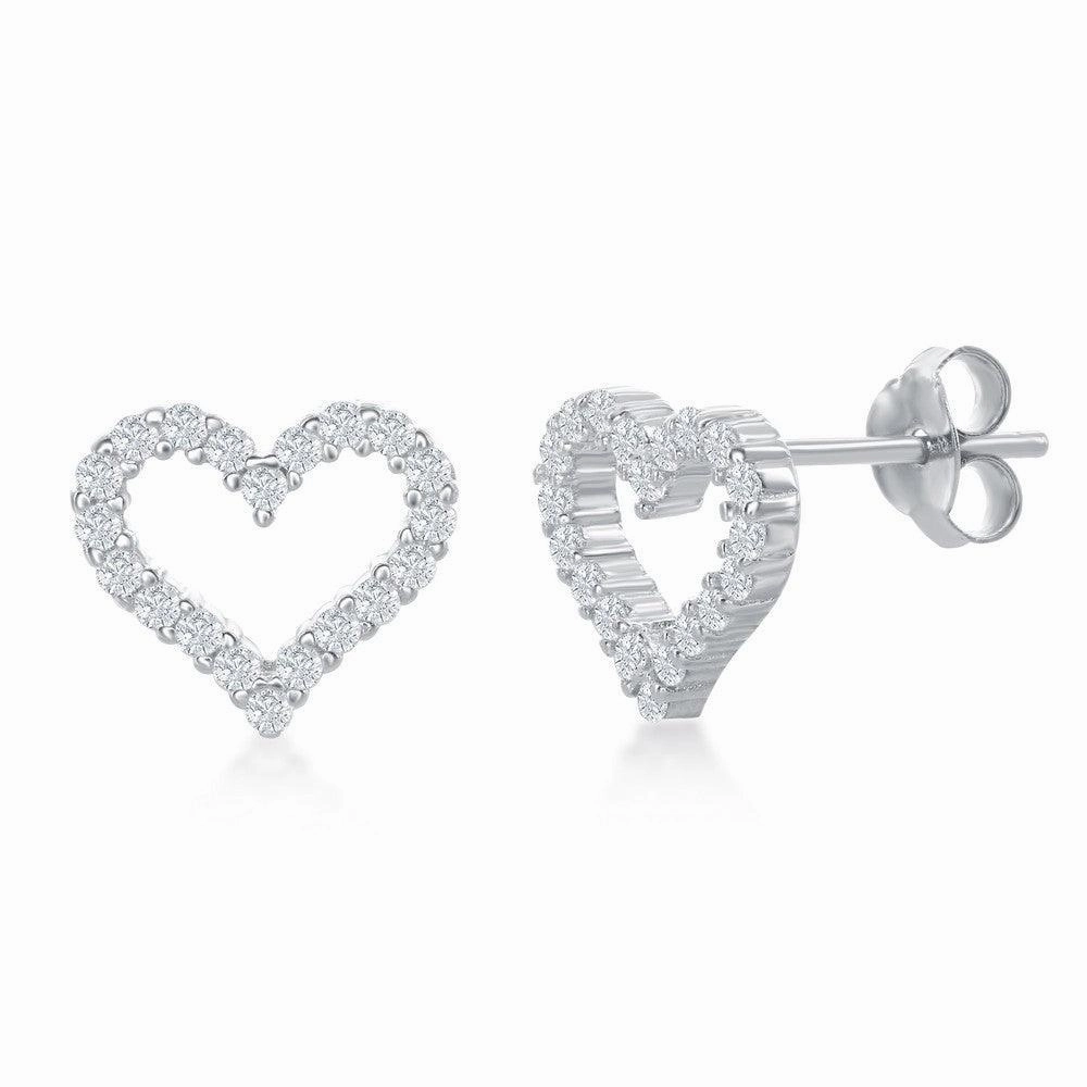 Sterling Silver Open Heart CZ Stud Earrings