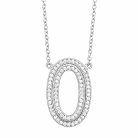 Sterling Silver Open Micro Pave Oval Necklace