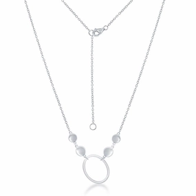 Sterling Silver Open Oval Flat Shiny Discs Necklace