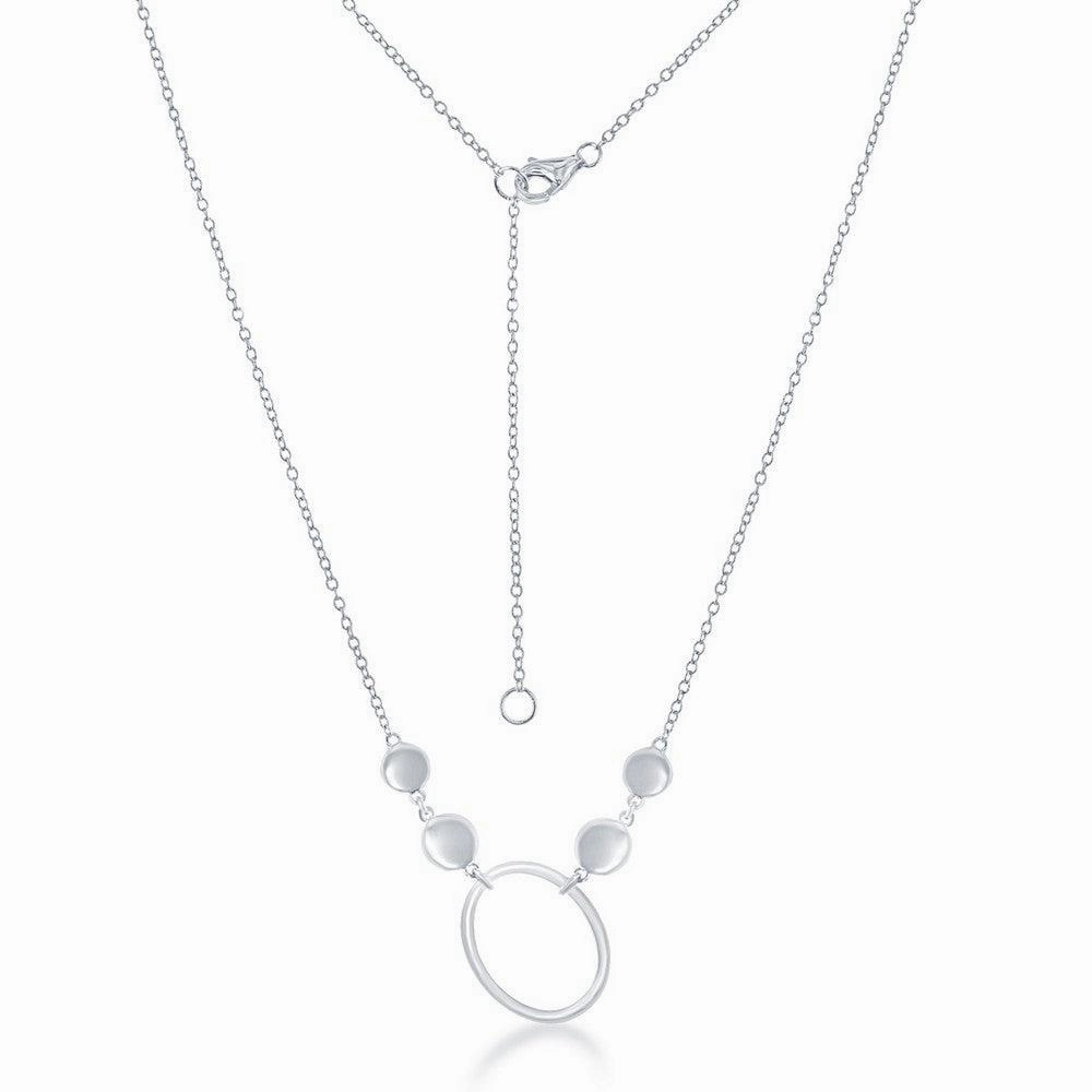 Sterling Silver Open Oval Flat Shiny Discs Necklace