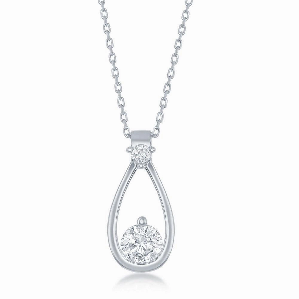 Sterling Silver Open Pearshaped Round CZ Pendant