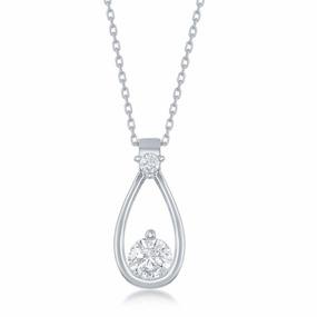 Sterling Silver Open Pearshaped Round CZ Pendant