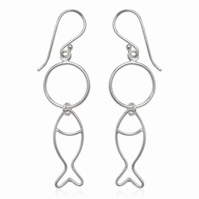 Sterling Silver Open Wire Fish Earrings