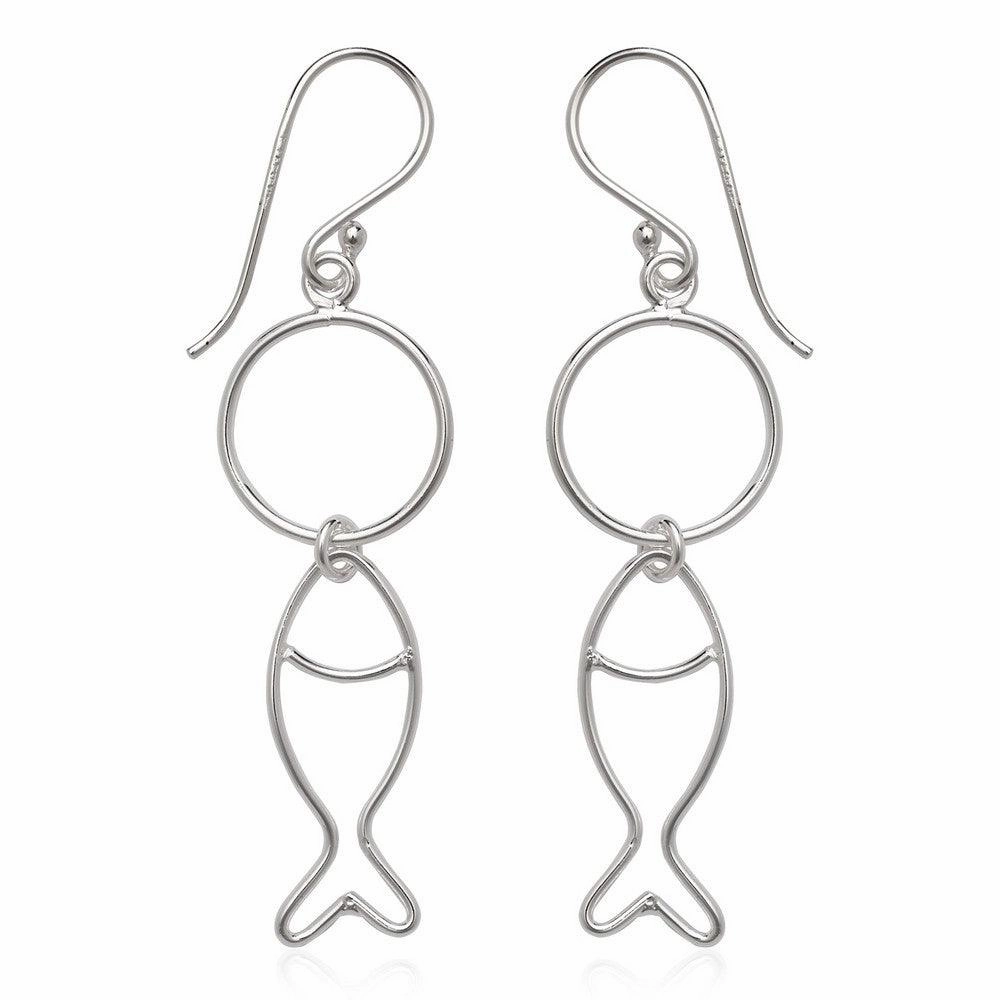 Sterling Silver Open Wire Fish Earrings