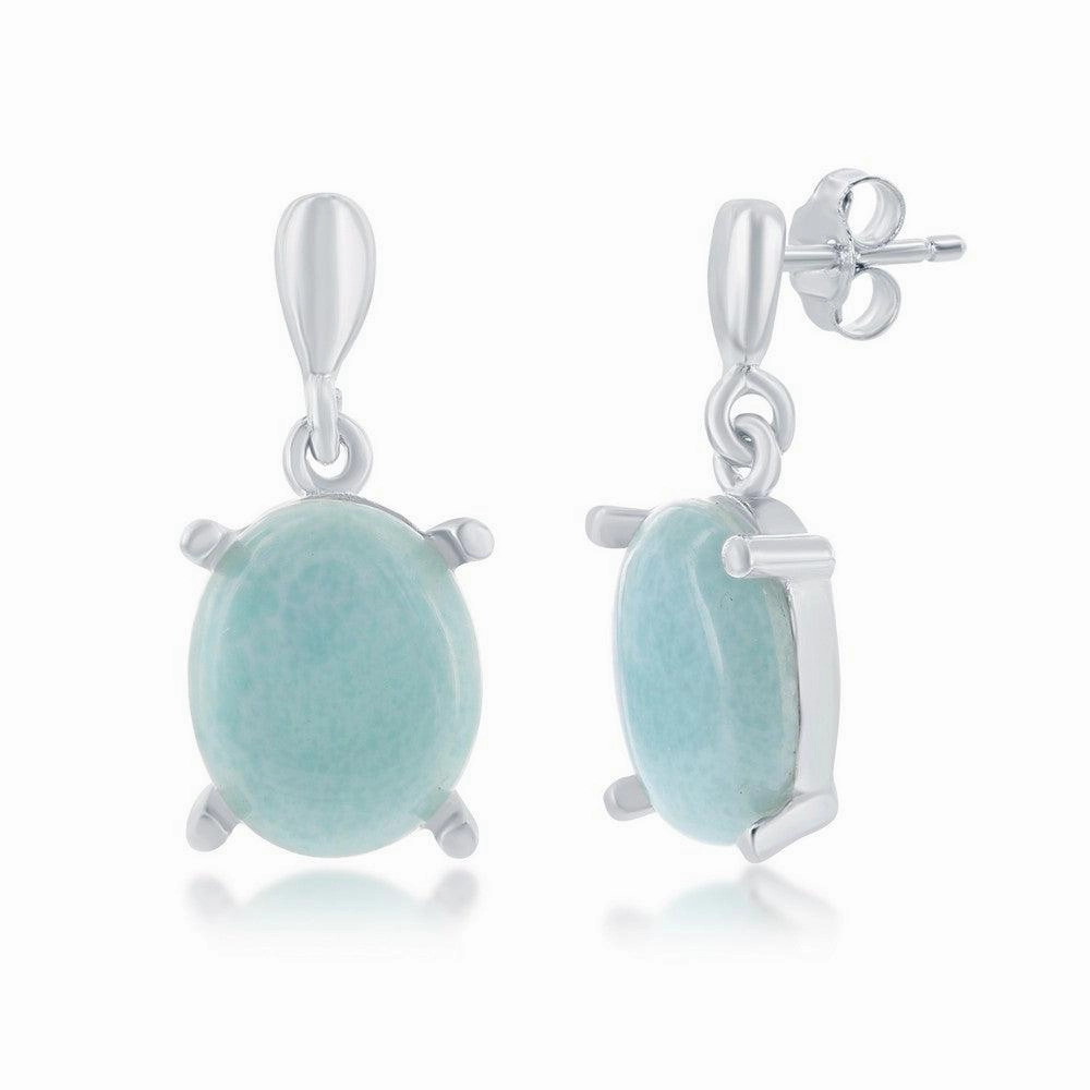 Sterling Silver Oval Blue Larimar Dangle Earrings