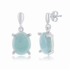 Sterling Silver Oval Blue Larimar Dangle Earrings