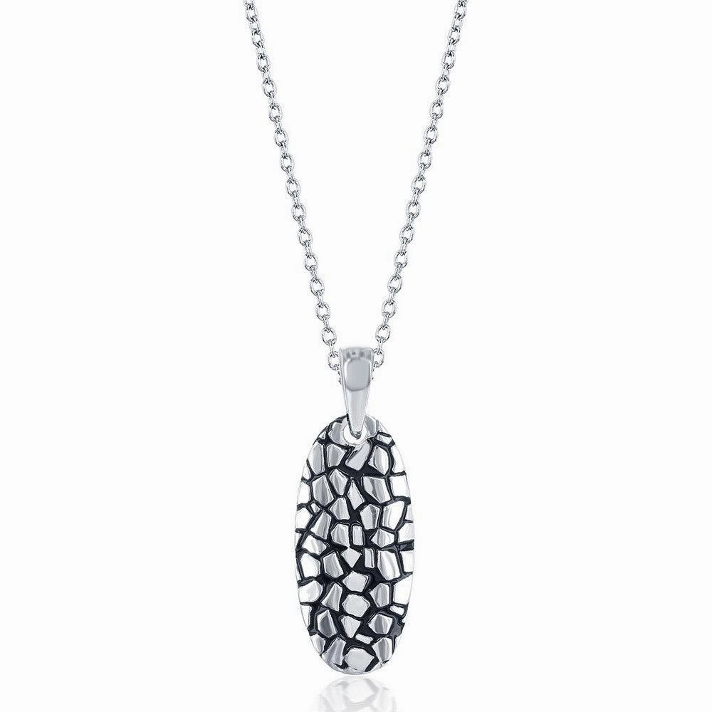 Sterling Silver Oval Cobblestone Design Pendant